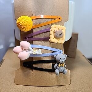 Cute Hair Clips Set of 4 Novelty Teddy Bear Cookie Balloon Hair Accessories‎
